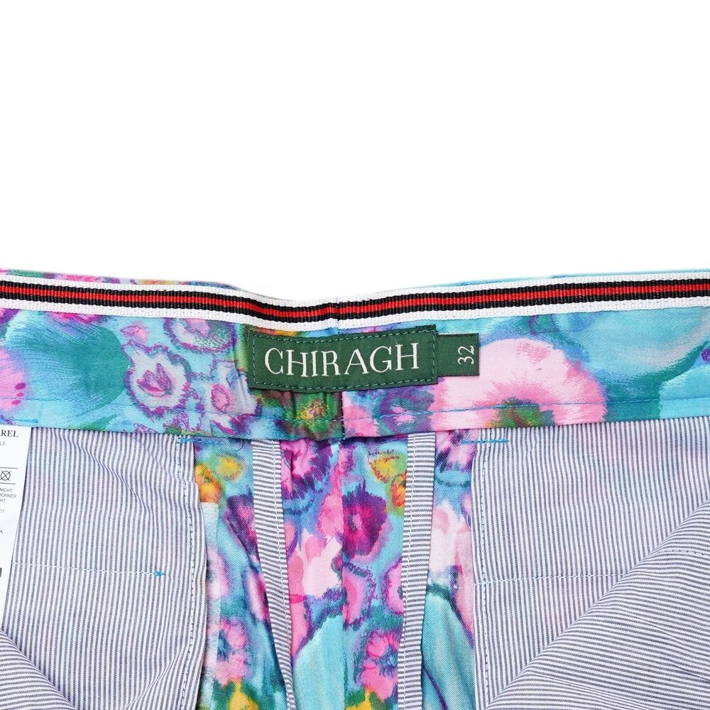 Mens 32 Floral Print Pants Blue Pink Cotton Straight Fit Dress Trousers NWT - Picture 3 of 6